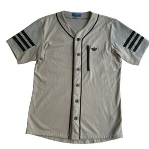 Adidas Baseball Jersey Mens Medium Gray Black Button Up Shirt
